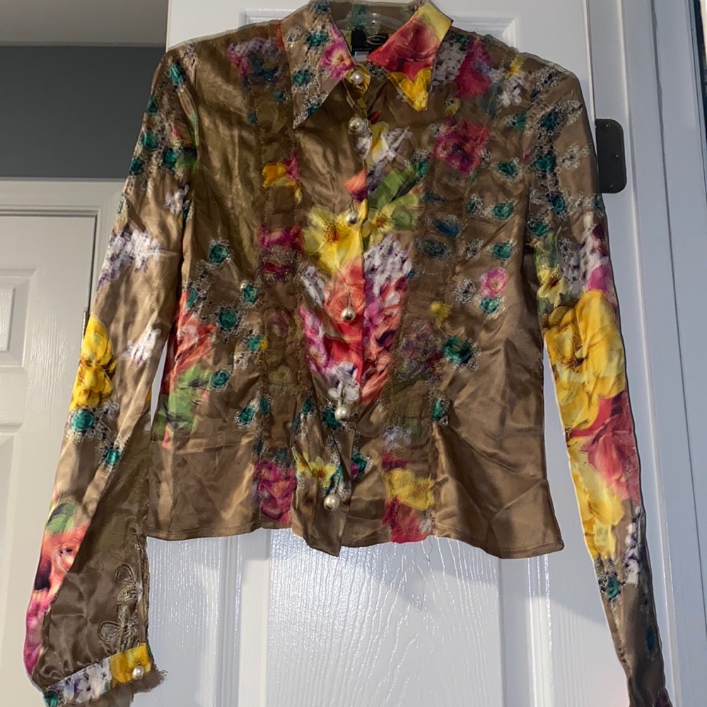Silk Vintage Just Cavalli/Roberto Cavalli button up top w/ pearl buttons